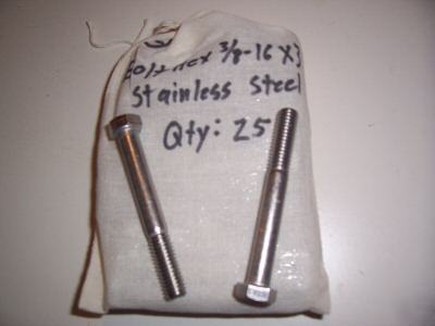 Bolt hex 3/8 - 16 x 3 stainless steel 304