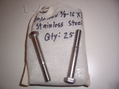Bolt hex 3/8 - 16 x 3 stainless steel 304