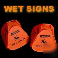 3 - caution wet floor signs pop-up folding safety cone