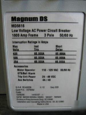 Cutler-hammer magnum ds MDS616 1200 amp digitrip 520M