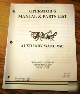 Grasshopper auxiliary wand vac operators & parts manual