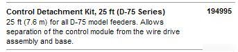 Miller 194995 control detachment kit 25FT (d-75 series)