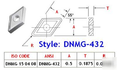 Dnmg 432 N60 C6 uncoated carbide inserts: set of (10)