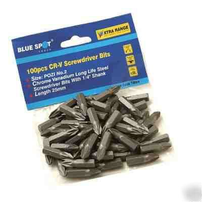 New , 100 pieces cr-v screwdriver bits, size: pozi no.2