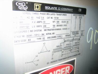 Square d. company transformer 75 kva