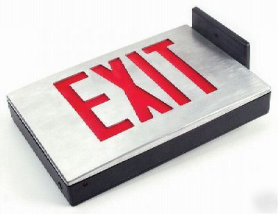 Exit sign dual face brushed aluminum red letters