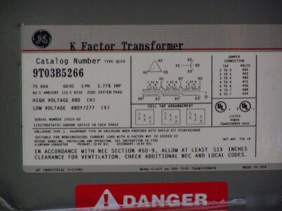 Ge sn#02 industrial fluorescent light transformer 75KVA