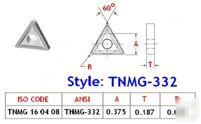 Tnmg 332 N60 C6 uncoated carbide inserts: set of (5)