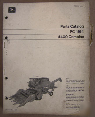 John deere illustrated parts catalog for 4400 combine