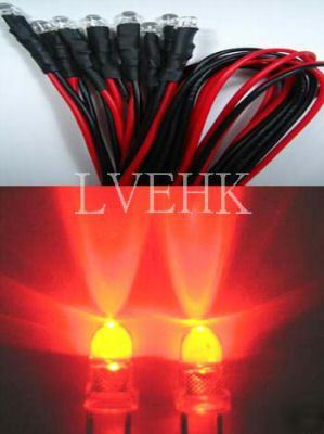 30P 12V dc pre wired super bright red led 3MM 15,000MCD