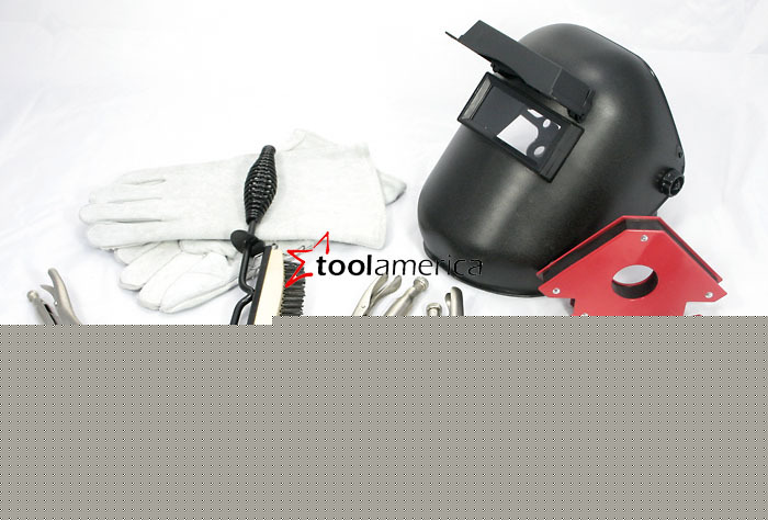 Welding kit helmet gloves magnet clamp chipping hammer