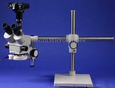 Headrest + 3-45X zoom boom stereo trinocular microscope