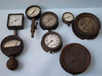 Gauges, steam pressure, vintage, antique, lot of 8