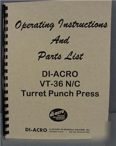 Di-acro vt-36 n/c punch press inst. & parts manual