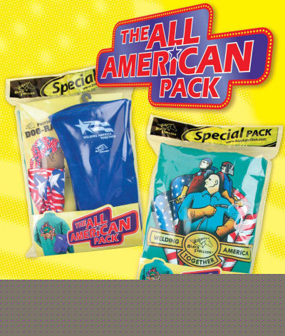 All american pack-welding jacket, gloves, doo rag