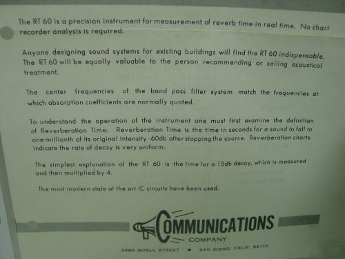 Rt-60 measurement analyzer very rare vintage/antique 