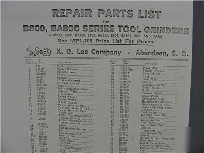 Ko lee B800 & BA800 series grinders - parts manual
