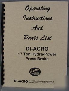 Di-acro 17 ton hydra press brake inst.& parts manual
