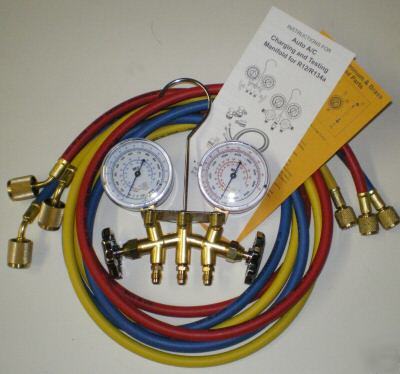 A/c charging mastercool brass manifold w hoses low loss