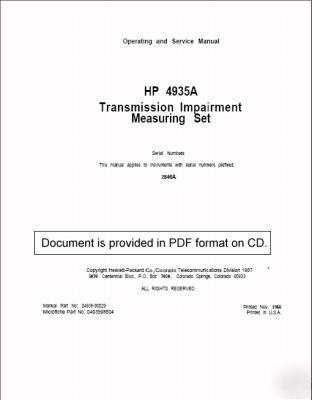 Agilent hp 4935A service and operating manual