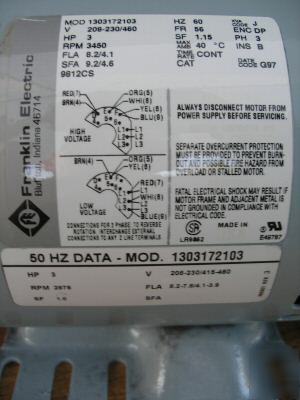  motor 3HP 3PH w/1