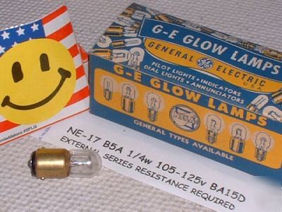 Ne-17 NE17 neon glow B5A light lamp bulb vintage brass