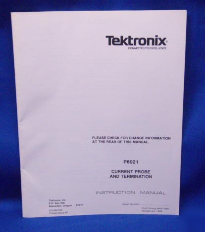 Tektronix P6021 current probe & termination manual
