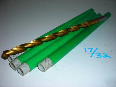 New 4 ptd s.s. extra long drills 17/32'' tin coated 