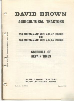 David brown 990 & 880 schedule of repair times manual