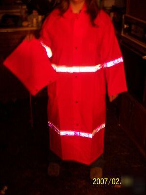 Fluorescent orange rain coat reflective stripes small