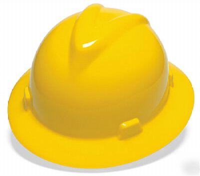 Msa yellow v-gard full brim ratchet hardhat hard hat