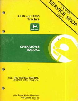 John deere operators manual for 2350 2550 tractors good